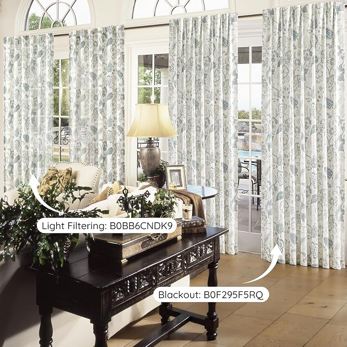 Kayne Studio Blue Grey Floral Botanical Rod Pocket Light Filtering Curtains | - Image 6