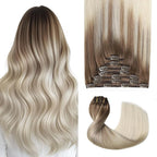 Pro2.0 Clip in Hair Extensions Real Human Hair 22inch 7pcs #8/60 Ash Brown to Platinum Blonde Real Hair Extensions Clip in Human Hair 120g Double Weft（#8/60-22inch）