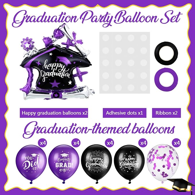 Jenaai Purple and Black 27 Pcs 2026 Graduation Balloon Centerpiece - Image 4