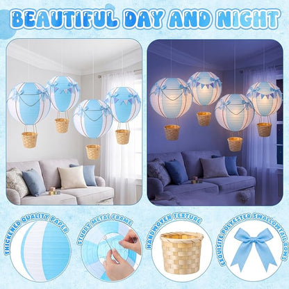 Lewtemi 12 Sets Hanging Hot Air Balloon Ceiling Decorations 10'' 12'' Baby - Image 3