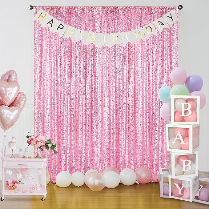 Sugargirl Matte Pink Sequin Backdrop Curtain 6 Panels 2FTx8FT Glitter Matte - Image 2
