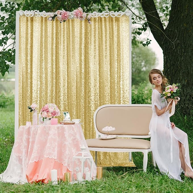10×10FT Gold Sequin Backdrop Curtain, Photography Backdrop Glitter Curtains - Image 3