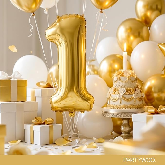 PartyWoo Number Balloons 40 Inch Gold Number 1 Kit 25pcs - Image 3