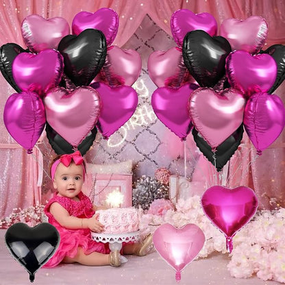 Pink Black Heart Foil Balloons - Image 5
