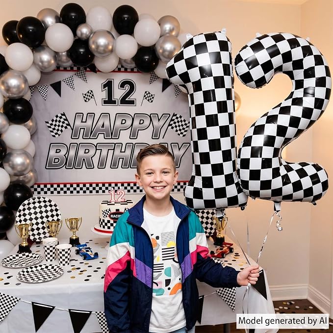 40 Inch Checkered Number 12 Balloon, Race Theme Foil Birthday Decor | 40in - Image 7