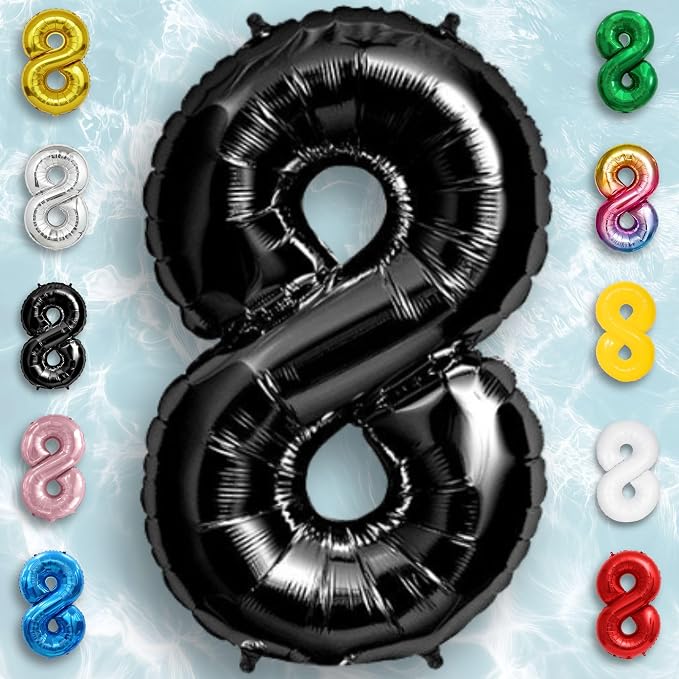 Black Number Balloon 8 Mylar Foil Balloons 16 inch Small - Image 4