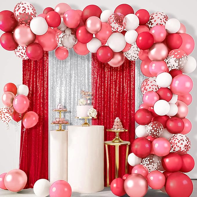 ShinyBeauty Red Sequin Backdrop | 2 Panels 4FTx8FT | Sparkly Wedding & - Image 4