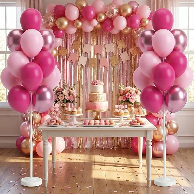 Metallic Chrome Pink Balloon Tower Stand Sticks - Image 5