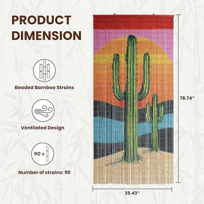 Cactus Beaded Bamboo Curtain for Doorways 35.4" x 78.7" | 90-strand bead curtain - Image 2