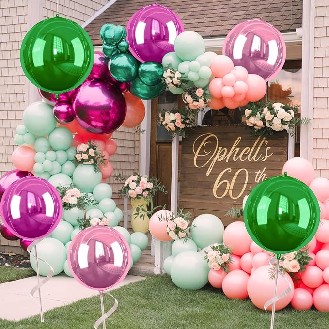 Green Pink Giant 4D Foil Balloons, 22 Inch Big Round Foil Balloon - Image 9