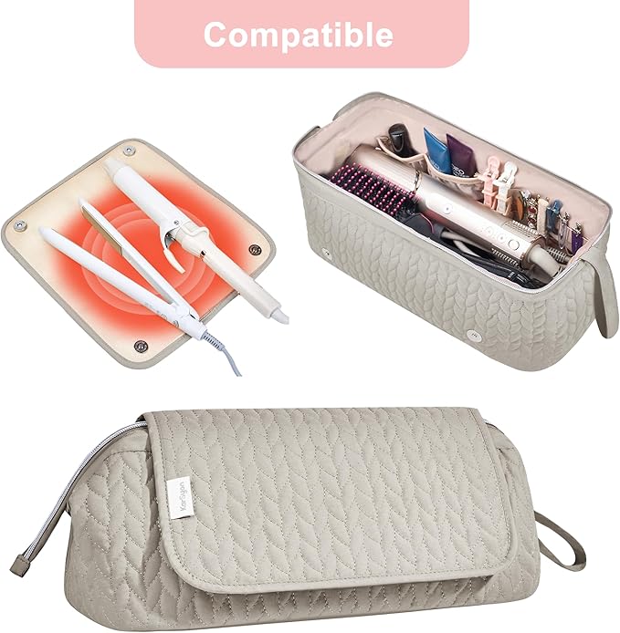 Hair Tools Travel Bag Karsyon Heat Resistant Mat Case Hot Tools Straightener, Curling Iron,Hair Dryers,Haircare Accessories Travel Essentials for Women 2 in 1 Organizer Bags (Camel)