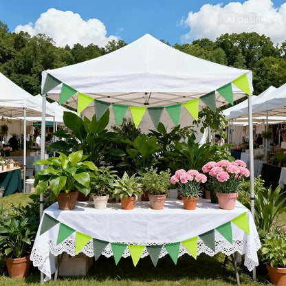 G2PLUS Pre-Strung Burlap Pennant Banners, 39Ft Green Fabric Triangle Flag - Image 5