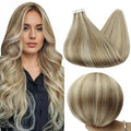 Full Shine Tape in Hair Extensions Human Hair 20 Pcs 18 Inch Color 16/22 Golden Blonde Highlight Medium Blonde Tape in Extensions Remy Hair Tape ins Natural Straight 50 Gram for Daily Wear