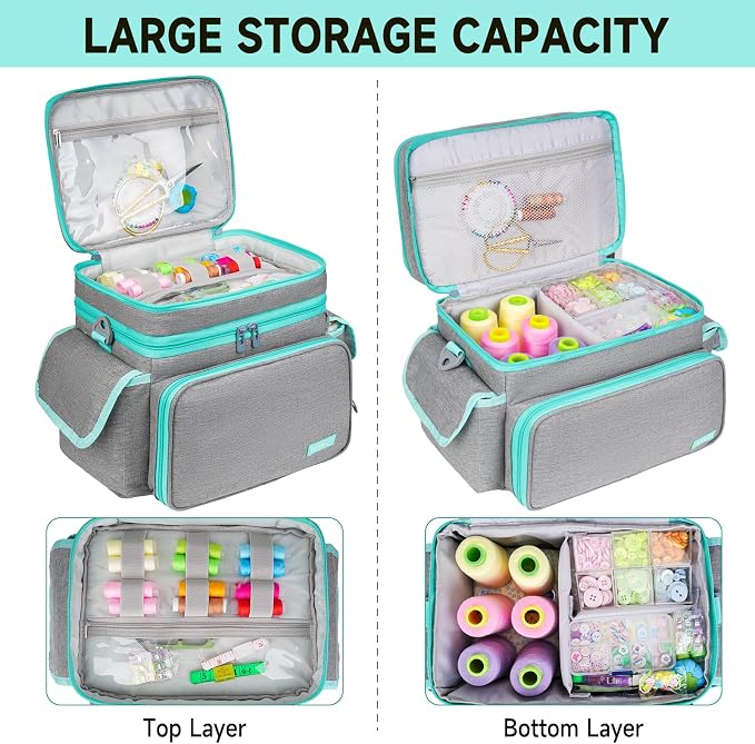 LEFOR·Z Small Sewing Supplies Organizer Bag, Sewing Box | Double-Layer Sewing - Image 3