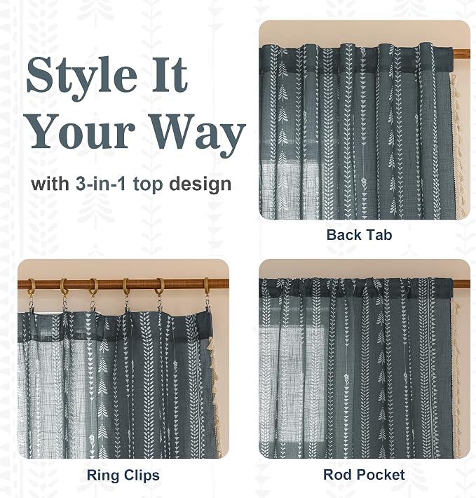 Boho Dark Grey Curtains 63 inch Long - Image 5