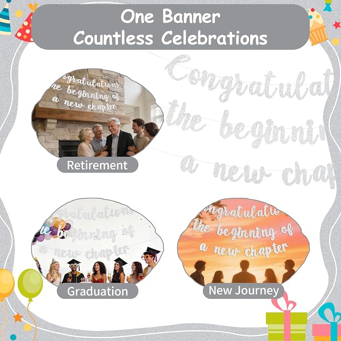 Pre-Strung Congratulations Banner New Chapter & Journey Hanging Garland Glitter - Image 7