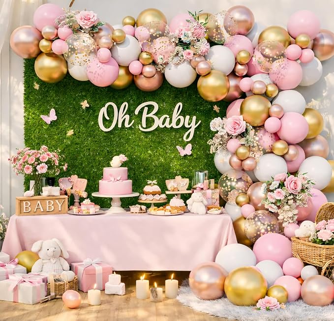 Rose Gold Pink White Balloon Garland Arch 160PCS Confetti Balloons Baby Shower - Image 5