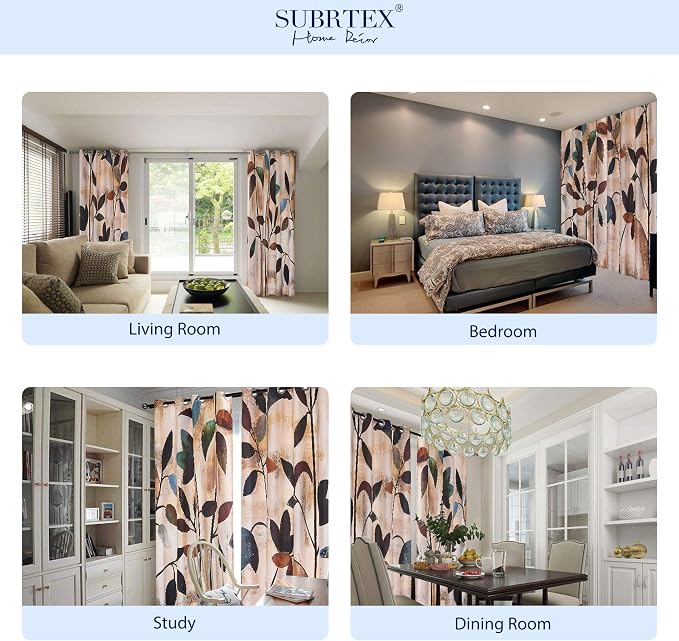 SUBRTEX Boho Leaf Printed Curtains 84 inch Long 2 Panels, Room Darkening - Image 6
