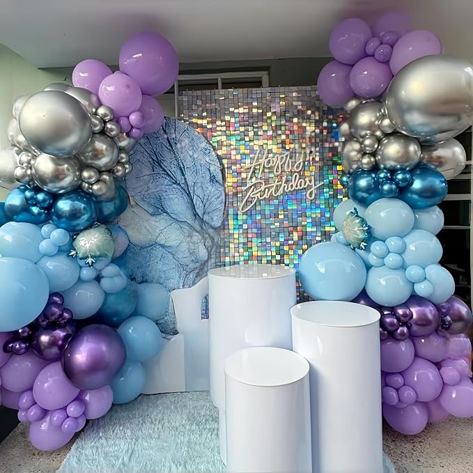 Snowflake Balloons, Pastel Blue Metallic Purple Silver Balloon - Image 5