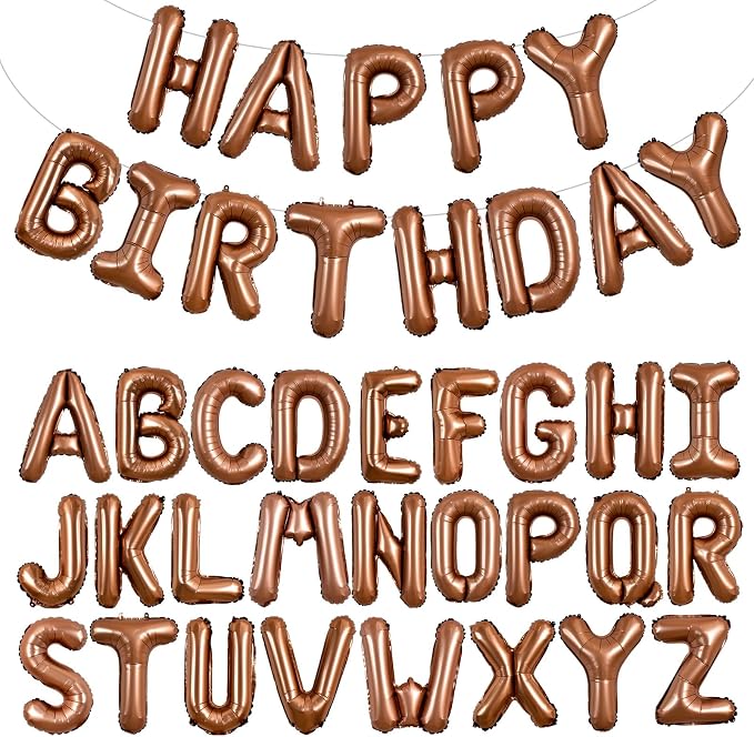 TONIFUL 65 Pcs 16 Inch Brown Happy Birthday Balloons and 2 Sets A-Z Foil by TONIFUL