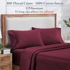 California Design Den King Size Pillows Cases Set of 2 - Luxuriously Soft and Thick 800 Thread Count, Smooth Sateen, Natural 100% Cotton King Pillowcase Pair, Durable - Red Wine