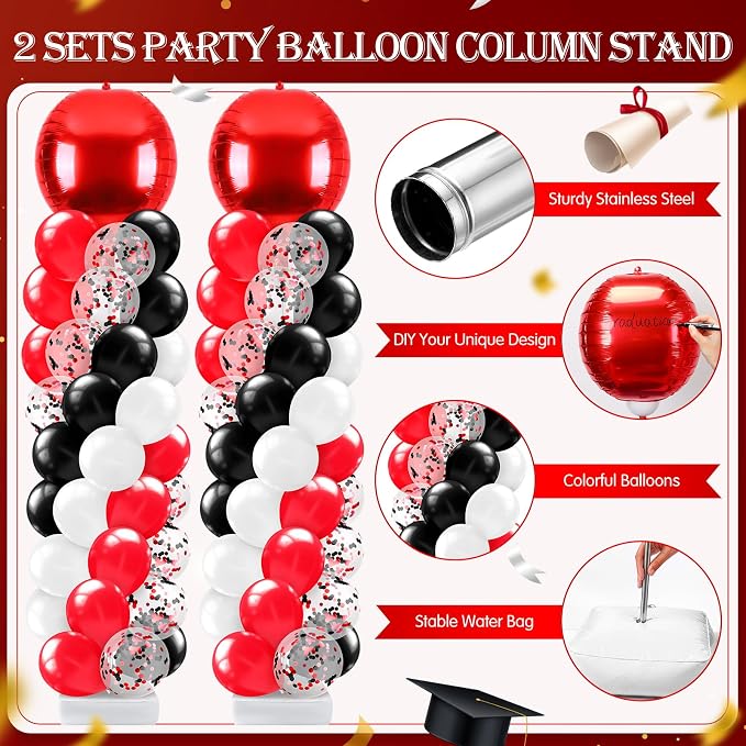 2 Sets Red Black and White Balloon Column Stand Kit, Adjustable Floor Balloon - Image 3
