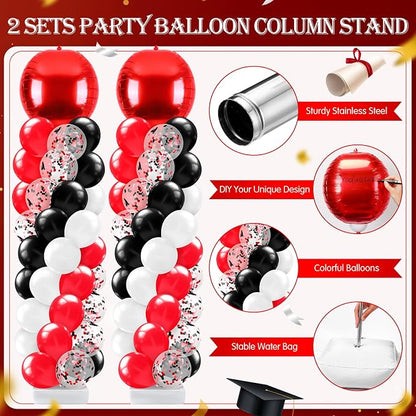 2 Sets Red Black and White Balloon Column Stand Kit, Adjustable Floor Balloon - Image 3