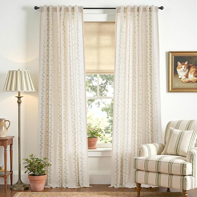 Cathy Linen Floral Curtains for Living Room Privacy Curtains Set of 2 for - Image 2