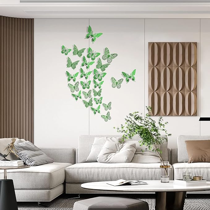 SAOROPEB 3D Butterfly Wall Decor 48 Pcs Dark Green Butterfly Decorations | 4 - Image 2
