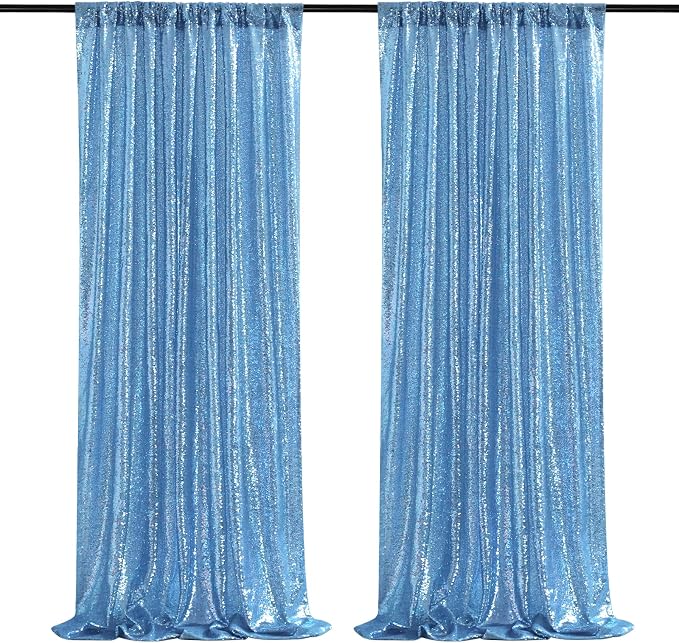 Baby Blue Sequin Backdrop 2 Panels 2FTx8FT Glitter Party Backdrop Curtains | by QueenDream