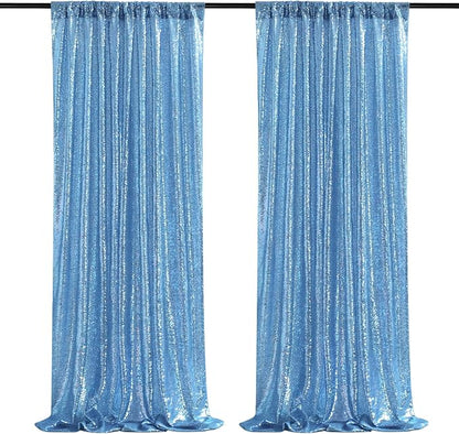 Baby Blue Sequin Backdrop 2 Panels 2FTx8FT Glitter Party Backdrop Curtains | by QueenDream