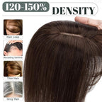 SEGO Human Hair Toppers for Women with Thinning Hair, Toppers Hair Pieces Clip in Toppers Straight Hair Pieces with Front Bangs 150% Density Silk Base -14 Inch #2 Dark Brown
