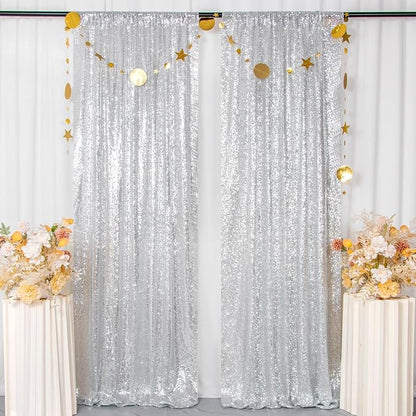 ShinyBeauty Silver Sequin Backdrop 2 Pieces, Photograph Background 7FTx7FT - Image 3