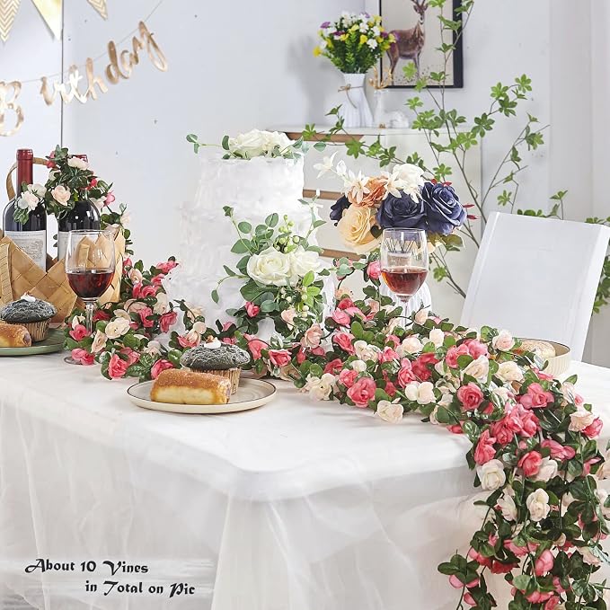 Artificial Flower Garland 8pcs 8.2ft Floral Rose Vine Decor, Hanging Faux Roses - Image 2