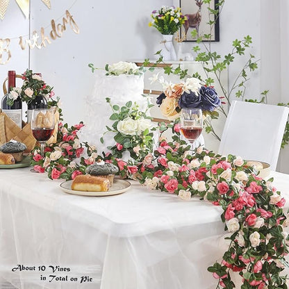 Artificial Flower Garland 8pcs 8.2ft Floral Rose Vine Decor, Hanging Faux Roses - Image 2
