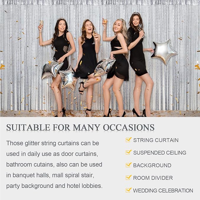 WILLBOND 4 Pcs String Curtains Glitter Fringe Curtains - Image 4