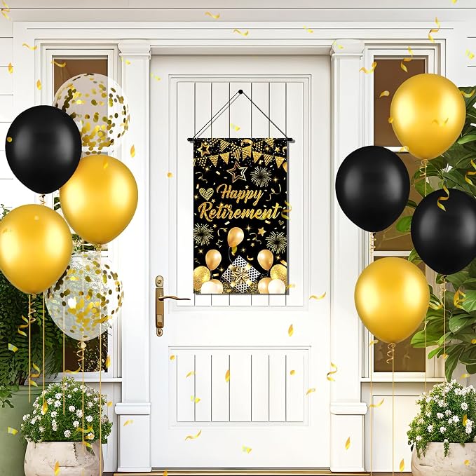 Black Gold Retirement Door Sign Decorations Happy Retirement Door Banner Small - Image 6