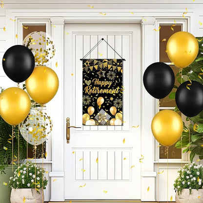 Black Gold Retirement Door Sign Decorations Happy Retirement Door Banner Small - Image 6