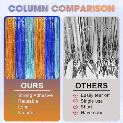 Voircoloria 3 Pack 3.3 x 8.2 ft Blue Orange Foil Fringe Backdrop Curtains - Image 3
