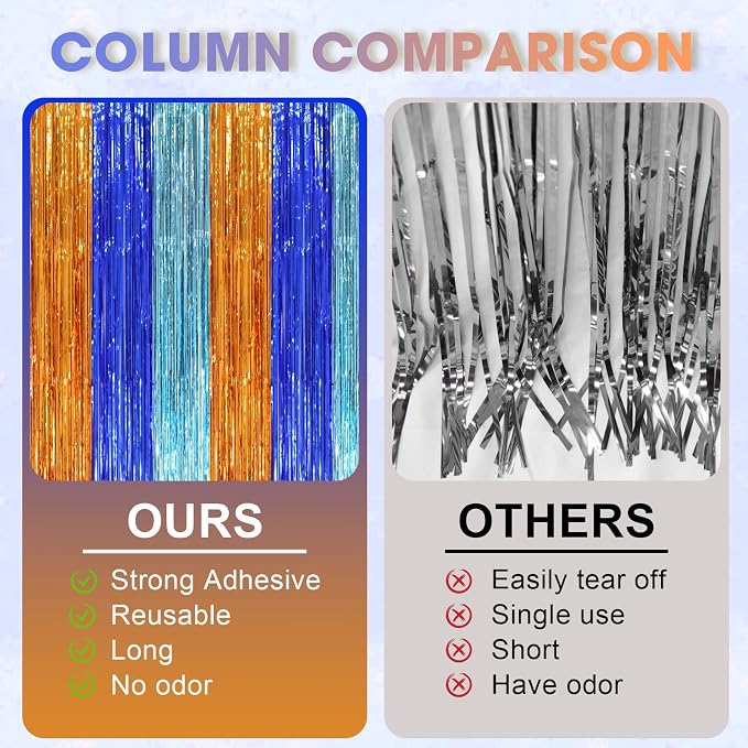 Voircoloria Blue Orange Foil Fringe Backdrop Curtains, 2 Pack | Tinsel Streamers - Image 3