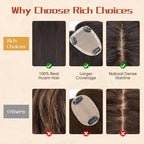 Rich Choices Human Hair Toppers for Women-100% Real Remy Hair Topper No Bang-Upgraded 150% Density 9 * 12CM Lace Base-Clip in Hairs Topper for Thinning Hairs-14Inch #1B Natual Black