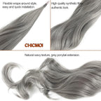 Chicmoi Grey Ponytail Extainson 32 Inch Flexible Wrap Around Ponytail Hair Extension Long Wavy Pony Tails hair Extension Synthetic Hairpieces For Women and Girls