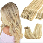 GOO GOO Clip in Hair Extensions Real Human Hair, Remy Human Hair Extensions Clip ins for Women, Natural Human Hair, 24inch 150g 9Pcs, #18A/613A Dark Blonde Highlighted Bleach Blonde