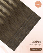 GOO GOO Invisi Edge Tape in Hair Extensions Human Hair, 4/26/4 Balayage Chocolate Brown to Honey Blonde, 20pcs 16inch 50g, Virgin Remy Hair, Seamless Injected Tape, Natural Look