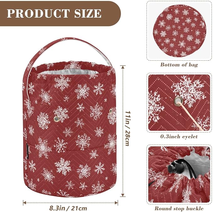 Red Christmas Snowflake Yarn Bag Small Crochet Bag Drawstring Yarn Storage - Image 3