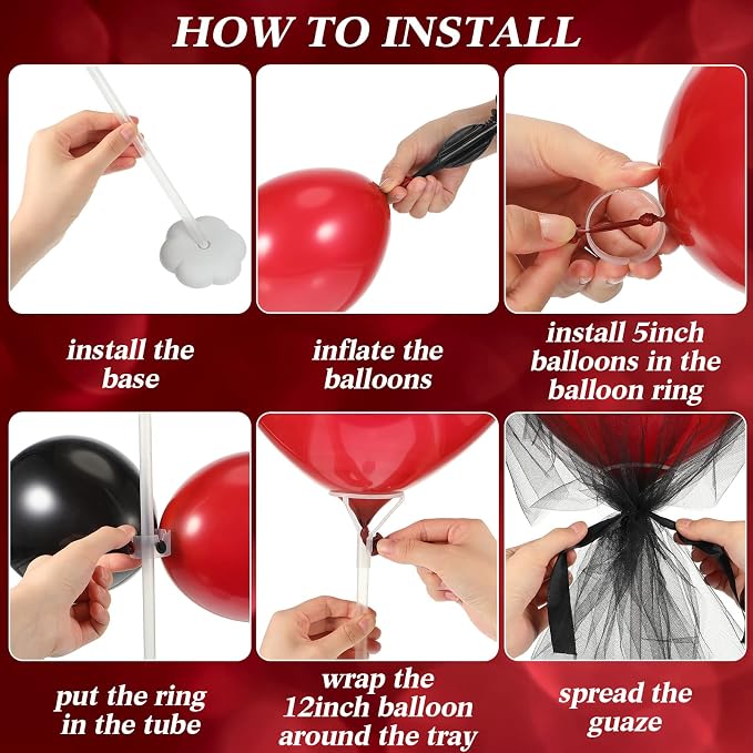 BBTO 8 Set Black and Red Table Centerpieces Balloons Stand Kit, Latex Balloons - Image 3