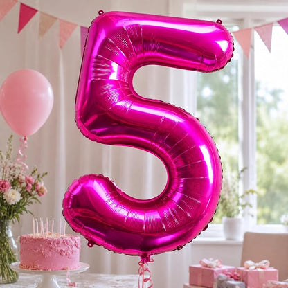 Pink Number 5 Balloons | 40 Inch, Foil Mylar - Image 5