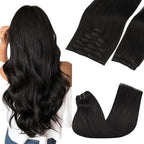 GOO GOO Clip in Hair Extensions Real Human Hair, Remy Human Hair Extensions Clip ins for Women, Natural Human Hair, 22inch 150g 9Pcs, 1B Natural black