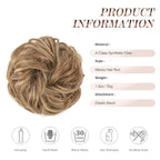 FESHFEN Messy Bun Hair Piece - Large Elastic Wavy Curly Hair Bun Scrunchies Ponytail Extensions Synthetic Chignon Hairpieces for Women, Light Brown & Mixed Blonde 1.94oz