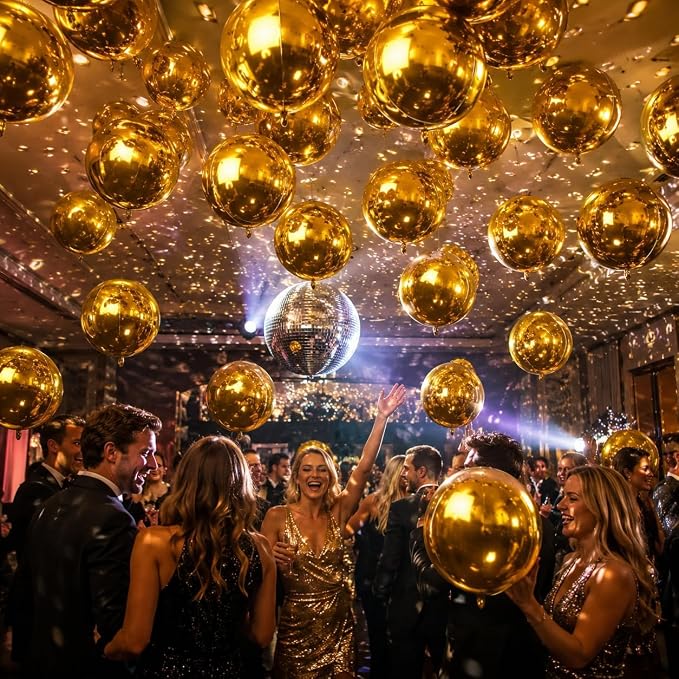 15 Pcs Gold Round Foil Balloons, 22/15/10 Inch 4D Ball Balloons Metallic Gold - Image 8